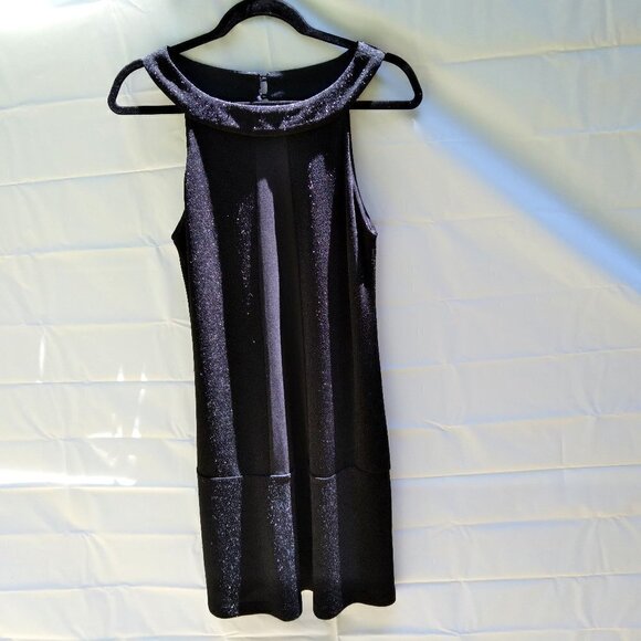 maxandcleo  Black Lurex & Matte Black Cocktail Dress Wide Band Collar . - Picture 1 of 8